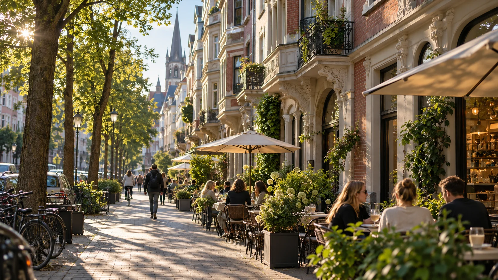 KI-generiertes Stimmungsbild eines urbanen Dortmunder Straßencafés