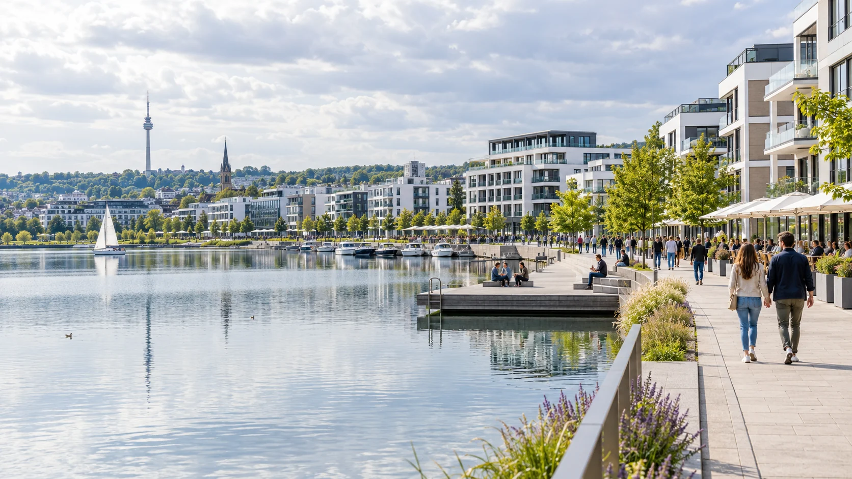 KI-generiertes Stimmungsbild der Uferpromenade am Phoenix See